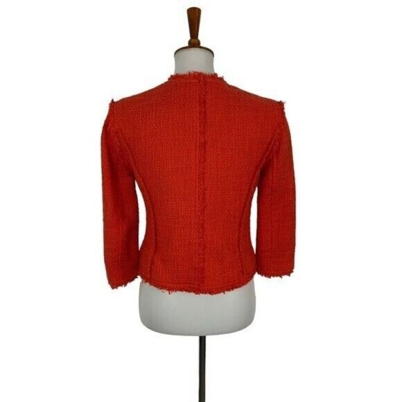Jacqueline Riu Red Boucle Double Breasted Jacket Blazer Frayed Trim Button 36 - Picture 4 of 6